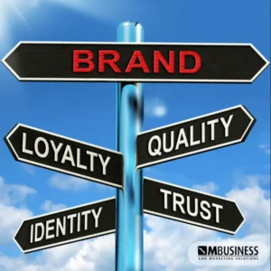 brand, loyalty, quality, identity, and trust arrows