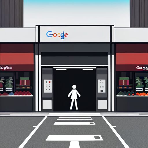 A person running towards a store, with a Google Ads icon