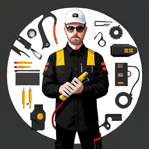 electrician with different electrical tools showing